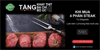 Mua 4  steak tặng 1  ba chỉ